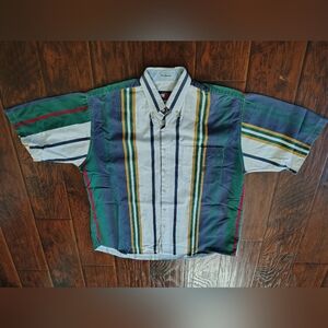 Vintage 90s Roberto Fabris colorful striped casual button down shirt Size XL